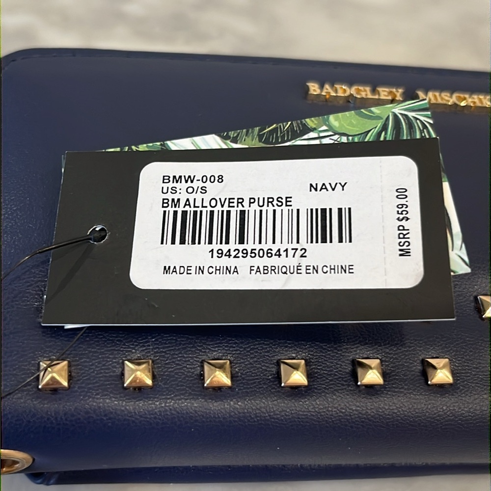 NWT Badgley Mischka Navy Blue Allover Purse Long Wallet Vegan Leather - Picture 14 of 15
